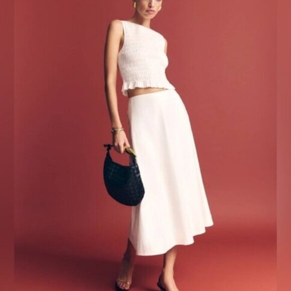 NEW Reformation Laguna Two Piece Matching Midi Skirt Set White | US 4 UK 8 - Picture 1 of 14